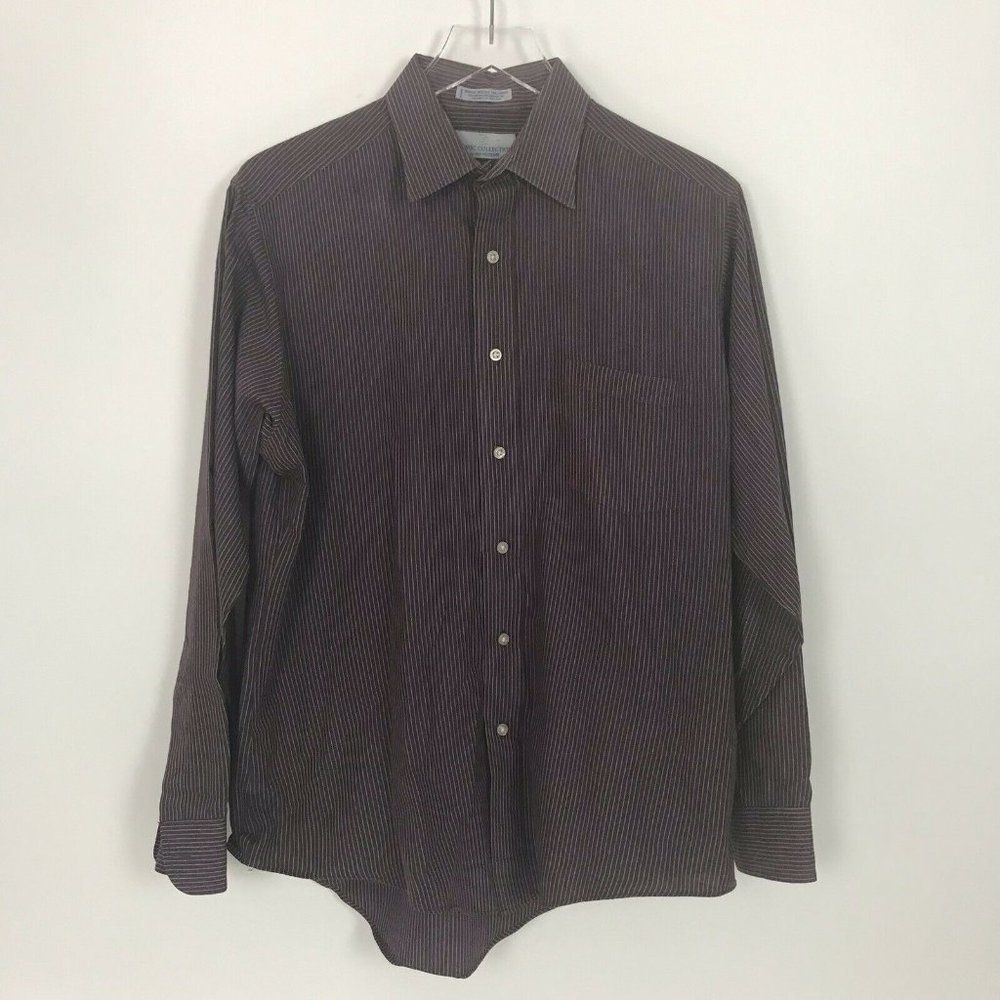 Classic Collection Van Heusen Mens Red Striped Button Dress Shirt Size 16-34/35